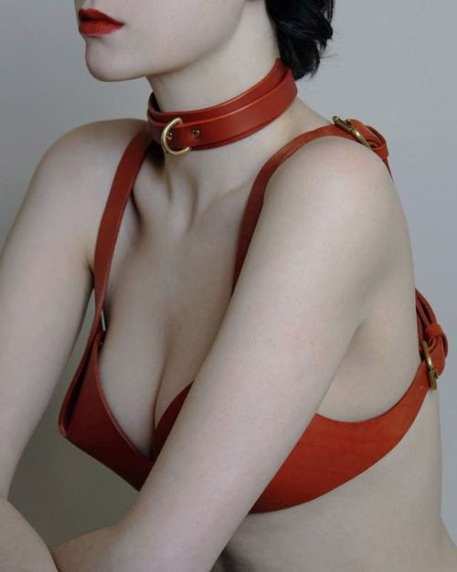 Fleet Ilya | The Wing Collar & Cross Back Bra in red leather