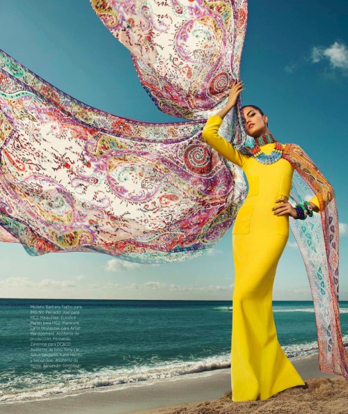 fashionalistick:  VUELOS DE COLORES QUE TE LLEVAN DIRECTO AL PARAÍSOBarbara Fialho by Danny Cardozo for Harper’s Bazaar Mexico July 2013 (1) Vitamina A bikini, Alexander McQueen cape, House of Flora collar(2) Pilyq Barcelona bikini     (3) Tommy