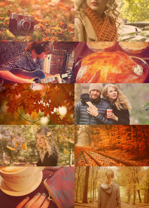 songinourhearts:  1/4: Taylor Swift in various Seasons: Autumn  Autumn leaves falling