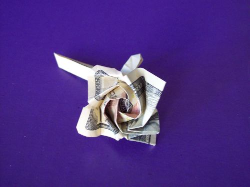 “Money Rose” designed by Sok Song and Seth Friedman.Folded by Annalisa from a US dollar bill (and a 