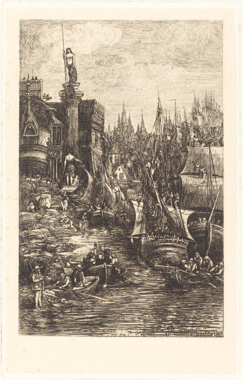 booksnbuildings:Bresdin, Rodolphe (French, 1822 - 1885)My Dream (1883, etching)+