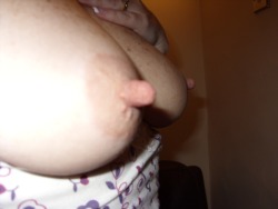 slutwife-cuckhusband:  Wednesday Pictures  As requested my titties.  These are very sensitive and make my pussy extremely wet when sucked, bitten, played with and pinched.   One lover always pulls out and sprays them with his spunk so I can lick it off,