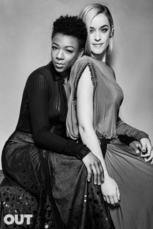 orangeis:celebsofcolor:Samira Wiley and Lauren Morelli for OUT MagazineLookattheseengagedlesbians