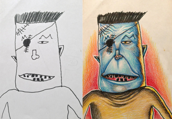 conflictingheart:  Artist Dad Colors in Drawings Made by His Kids by Fred Giovannitti [more]