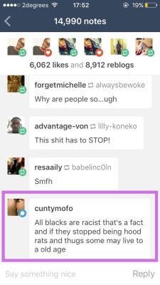 @Cuntymofo Added His Disgusting And Unwanted Racist White Trash 2Cents To My Reblog