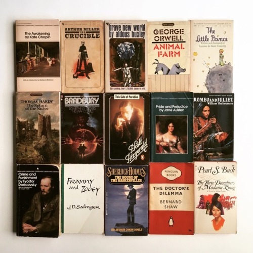 macrolit:  macrolit:   Giveaway Contest: We’re giving away fifteen vintage paperback classics by George Orwell, Ray Bradbury, Jane Austen, F. Scott Fitzgerald, Sir Arthur Conan Doyle, Kate Chopin, and others! Won’t this collection look lovely on your