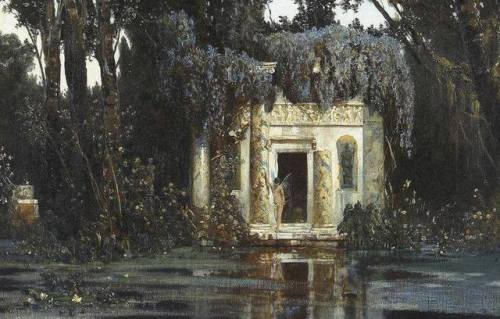 ladylabsinthe: Max Roeder - A sprite by a lakeside temple (1894)