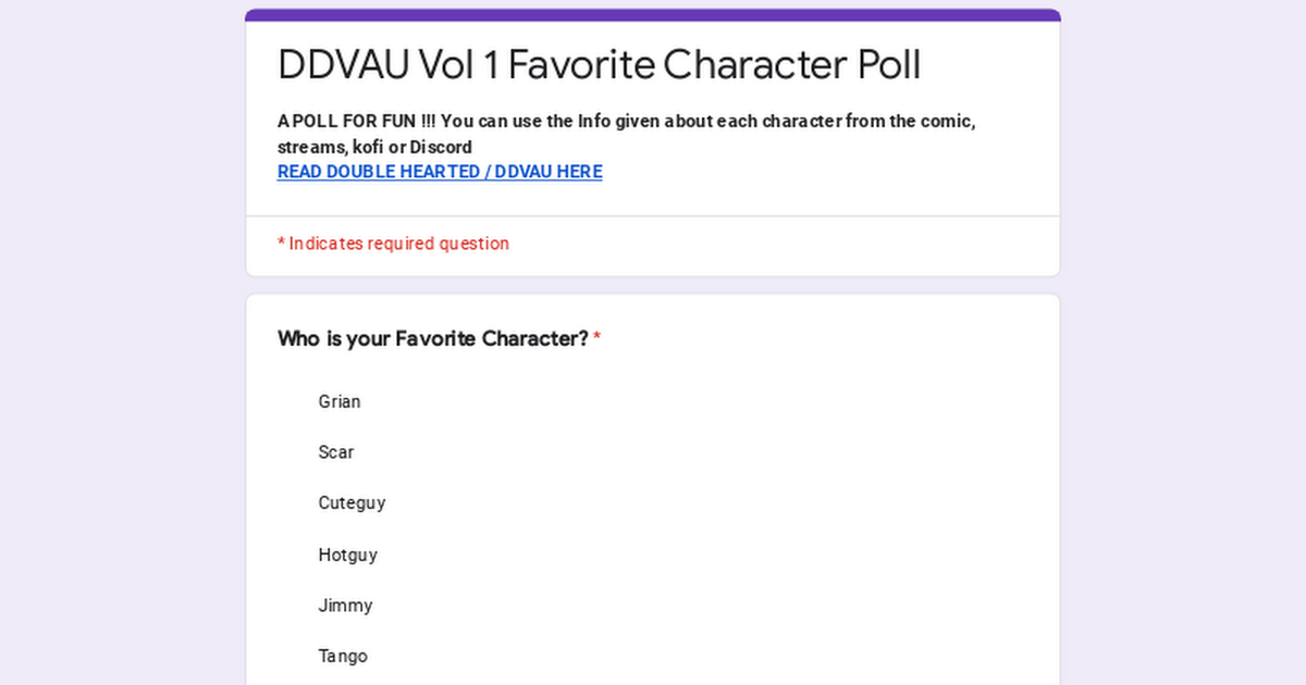 DDVAU Vol 1 Favorite Character Poll