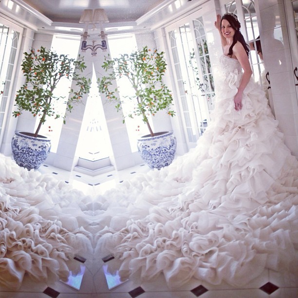 csiriano:  Sometimes a custom bridal client wants a dreamlike fantasy gown. We made