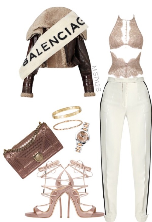 Lingerie - Agent Provocateur  Trousers - Elie Saab Jacket - Burberry Shearling  Balenciaga scarf  Ba