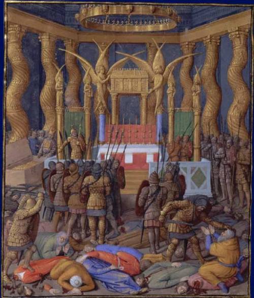 Desecration of the Temple of Jerusalem in 63 BC by Pompey and his soldiers, 1470, Jean FouquetMedium