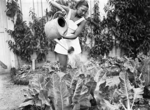 ehoradote:Josephine Baker, Gardner, 1938 Josephine Baker tending her garden at the Chateau des Milan