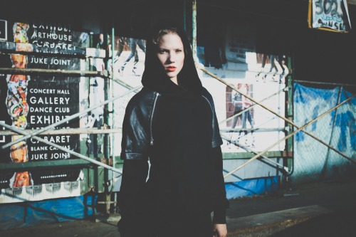 VeerNYC - Black Hoodie Wrapped in Leather Berit - Wilhelmina Models