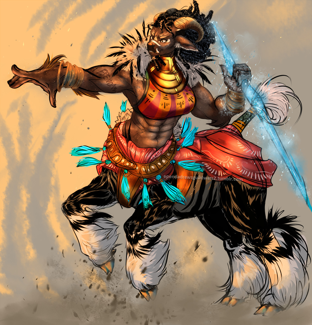 ependadrawsguildwars2:  Finally finished my elonian centaur elementalist I showed