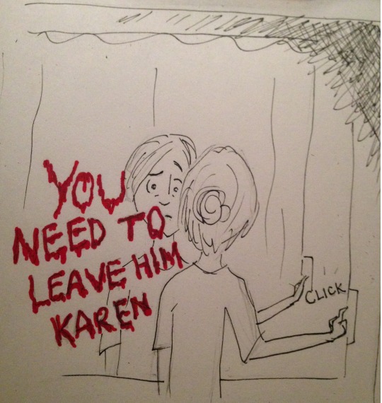 urbanspellcraft: strawberryfrisk:  scaremoonturkey:  coreymagz:  meladoodle:  A demon that writes messages on your mirror with blood but they’re useful messages. Like “remember you have yoga at 6 tonight”    “You need to leave him, Karen”. 