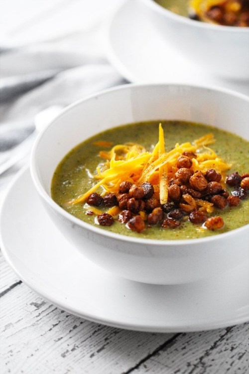 hoardingrecipes:  Broccoli Cheddar Soup with Crispy Chickpeas