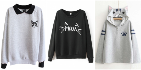 bluetyphooninternet: Cute Cat Hoodies &amp; Sweatshirts. (different colors available)