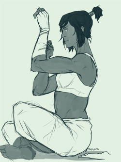 taikova:  my thoughts starting with this was “i’m going to google a boxer lady for a reference for korra and her muscles and im going to render those muscles like hella” but actually i didnt find a good pose so this ended up coming from the top
