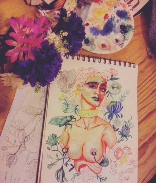 Midnight issues! Necesito a alguien que me enseñe a usar las acuarelas ;) #drawing #draw #watercolou