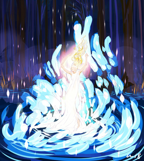 I like both color versions. Dancing water sprite. Or maybe she’s transforming?