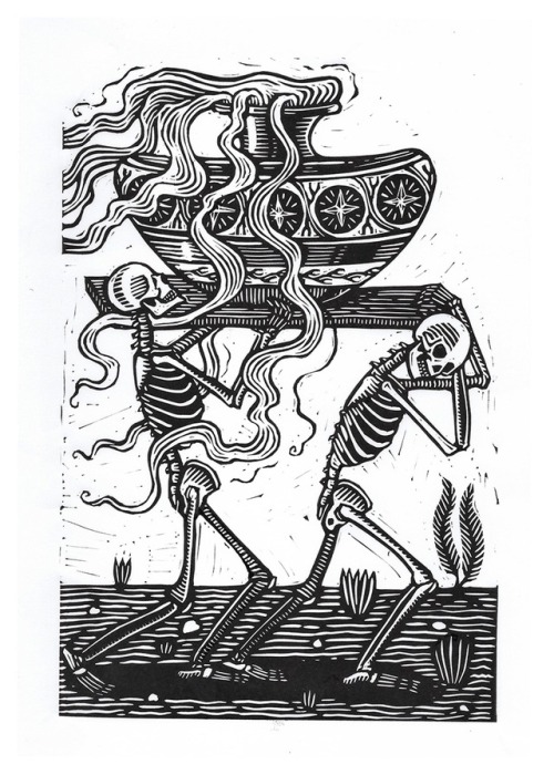 Procession 3 (6"x9") the third in an ongoing series of linocuts forming one long scene!