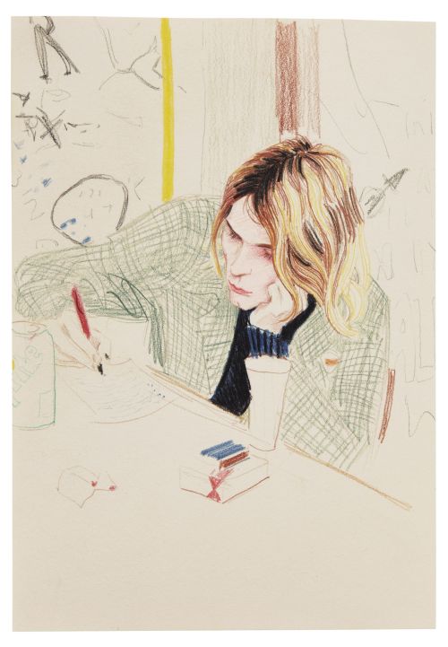 Kurt Writing,      -  Elizabeth Peyton, 2002.American, b. 1965-colored pencil on paper, 8 5/8 x 6 in
