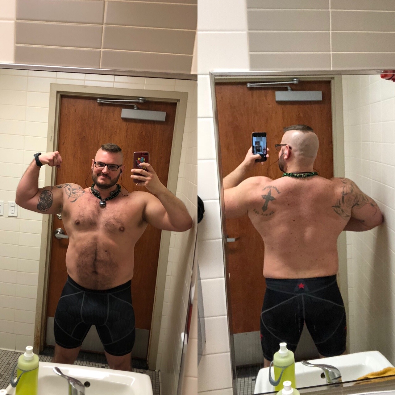 pleep1: Not flexing vs flexing… turning into a thicc musclebear and loving it!