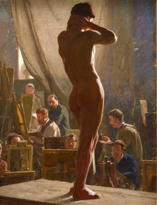 trythisfornow:  “male nude in the studio of Bonnet”, Laurits Tuxen (1877)