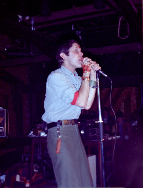 post-punker:Genesis P-Orridge of Throbbing Gristle, live at the Rafters Club, Manchester, December 4