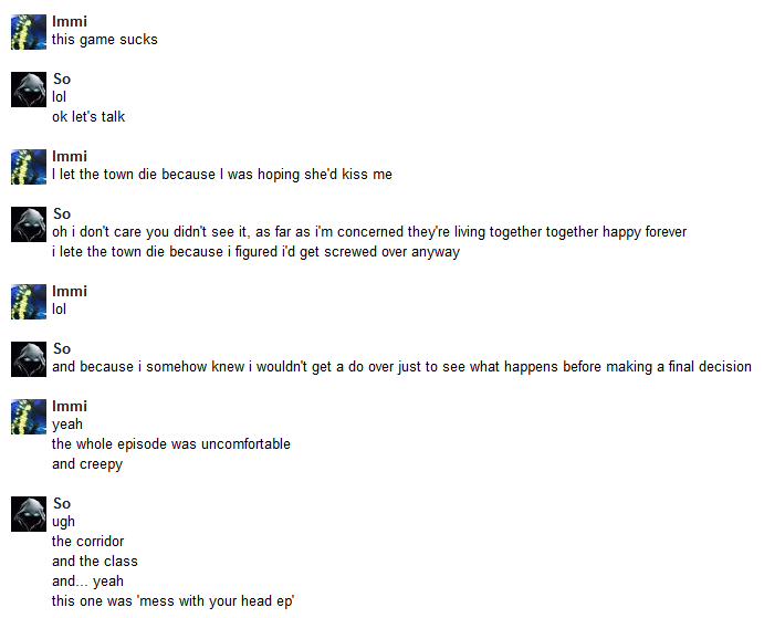The title of this post is pretty inaccurate. There are maybe five sentences of interaction