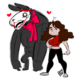 frostbunarts:  I’ve been catching up on Loki Irli wanted to draw me and my IRLHes a guro bunny monster, he loves cuddling and smooches