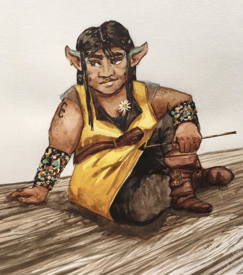 bravenot: crossbow cupid [ID: A watercolour painting of veth from critical role: veth is a fat halfl