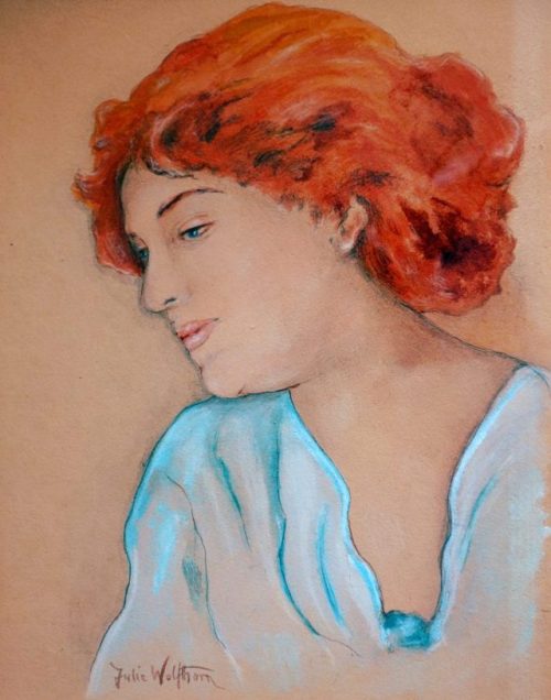 Girl with red hair   -    Julie Wolfthorn, 1900German-Jewish , 1864-1944Mixed technique on cardboard