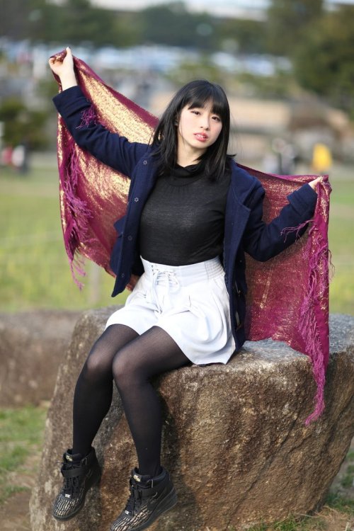 Black top, white skirt & black tights