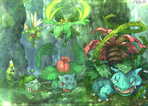 alternativepokemonart:ArtistA bunch of green Pokemon by request.