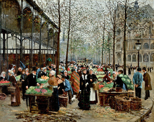 unjouruntableau:Jean Béraud - Les Halles, Paris, 1879.