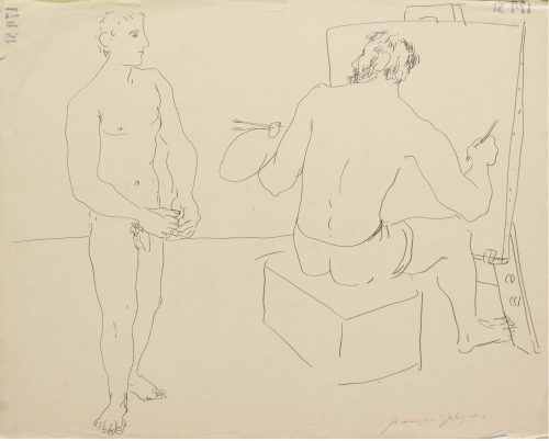 newloverofbeauty:Francois Gréques  (Hans Erni):   Painter and Model   (1932)  Drawing