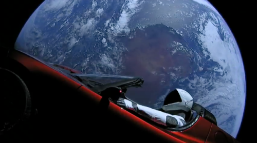 littlelimpstiff14u2: Starman! SpaceX Elon Musk’s Tesla Roadster and Starman cruise away from 