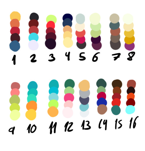 pujolart: Okay, I’m doing this. Say a character + a number and I’ll draw it.All the palettes are fro