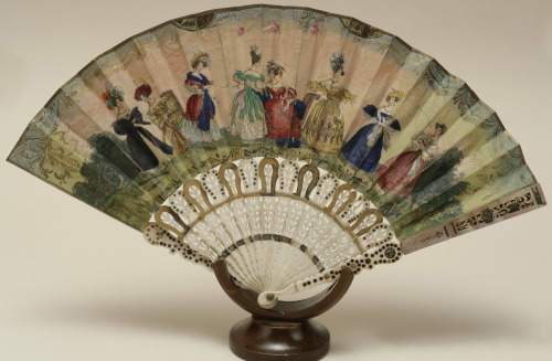 history-of-fashion:ab. 1830 Fan (antler and paper, lithographed and painted)ab. 1833 Fan (mother-of-