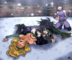 liefeldianabomination:Commission“Three count.”Wrestling themed Super-heroine smackdown.