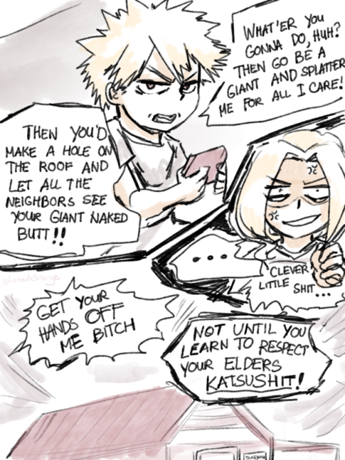 blamedorange:a concept: Bakugou and Mt. Lady being shitty cousins with the pettiest arguments ever