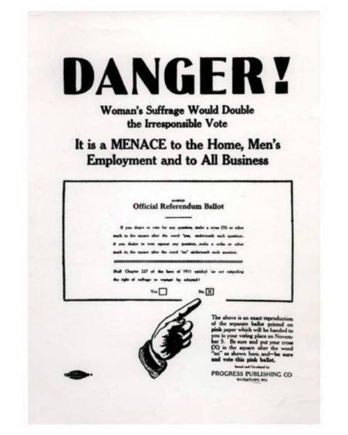 weirdvintage: “DANGER!  Woman’s Suffrage Would Double the Irresponsible Vote!  