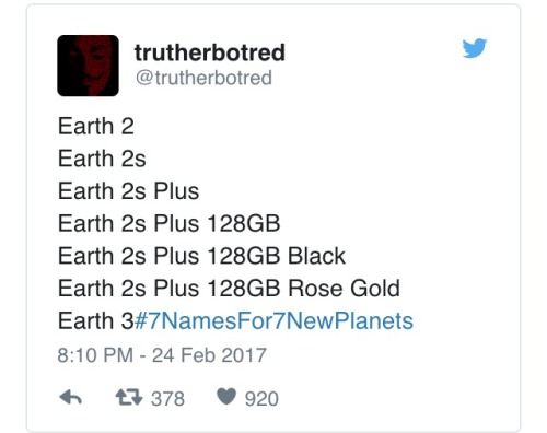 scienceshenanigans: NASA asks Twitter to name the new planets.