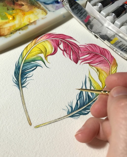 queerplatonicpositivity: sosuperawesome: Watercolor Pride Feathers Jody Edwards on Etsy [ ID: A seri