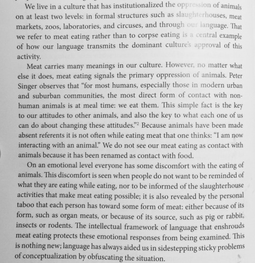 “Masked Violence, Muted Voices” in The Sexual Politics of Meat, Carol J Adams (p 48)