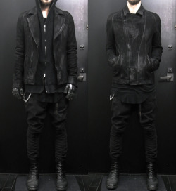 jamesbaik:  julius for atelier ANYX10 leather jacket, viridi-anne hoodie, rick owens shirt, bbs pant, guidi boot, ccp gloves, chrome hearts chain and wallet 