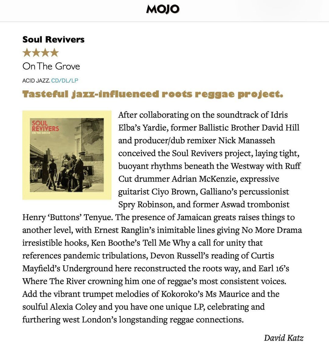 “One unique LP celebrating and furthering West London’s longstanding reggae connections” - Mojo ⭐️⭐️⭐️⭐️
Thank you to @mojo4music for the excellent review of @soulrevivers forthcoming debut album ‘On The Grove’
I feel incredibly honoured to be...