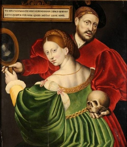 Couple with a man holding a scull; attributed to Ambrosius Benson, c.1540
