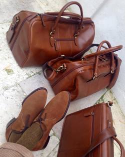 menneedmorestyle:  Short trip for 3 days… Right now, quick shot. Bags by @herringshoes 